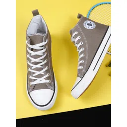 MOZAFIA Men Lightweight Comfort Insole Contrast Sole Canvas Mid-Top Lace-Ups Sneakers