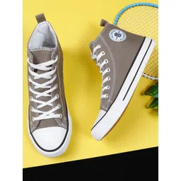 MOZAFIA Men Lightweight Comfort Insole Contrast Sole Canvas Mid-Top Lace-Ups Sneakers