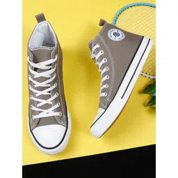 MOZAFIA Men Lightweight High-Top Lace-Up Canvas Sneakers