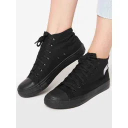 MOZAFIA Women Round Toe Mid-Top Canvas Sneakers