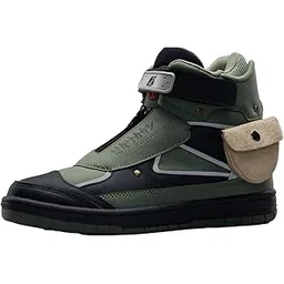 Naruto Shippuden: Kakashi Men and Boys High Top Sneakers | Dark Olive Green & Navy Blue Anime Themed Trainer with Smooth Fabric, Reflective Accents & Durable Outsole