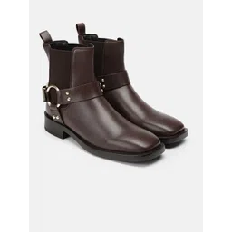 Nautica Women Buckle Detail Leather Chelsea Boots