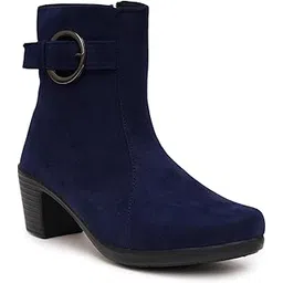 Navy Round Toe Slip-On Chelsea Boots For Women's & Girl's
