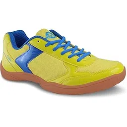 Nivia Flash Shoe Badminton Shoes for Mens, Rubber Sole with PVC Synthetic Leather Upper and mesh for Sports, Badminton, Volleyball, Squash, Table Tennis, (Yellow/Aster Blue) UK-7