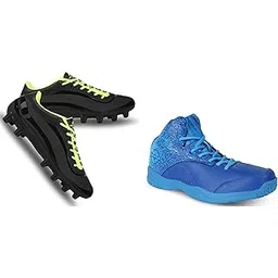 Nivia Men's Blue Panther-1 Basketball Shoe (UK 08) Airstrike Football Stud for Kids/TPU Sole with Direct Injection Molding Technology/Pre-Molded TPU Light Weight Insole (Black) UK-8