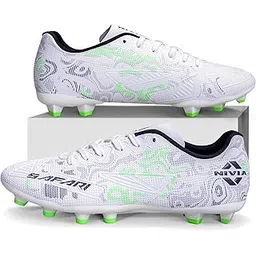 Nivia Safari Football Stud for Men, Conquer The Game with Precision and Superior Comfort, High-Performance Sports Shoes for Men, Dominate The Field and Secure Every Victory (White/Grey) Size-UK07