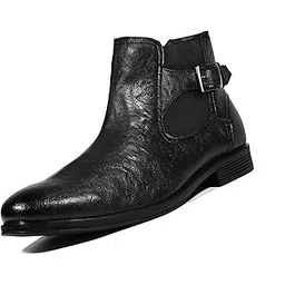 Obsidian Black Mid-Top Ankle Shrunken Chelsea Boots for Men | Men’s Slip-On Boots with Side Buckle | Casual and Semi Formal Chelsea Boots for Men | LSLXSHCLJB