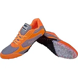 Optimus® Unisex Athletic Spike Shoes Running Spike Shoes Racing Spike Shoes Sprint Shoes Light Weight with PU Sole - Orange Size 9 (Free Set of 14 Spike Nails & 1 Key)