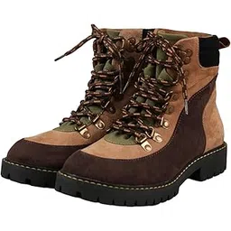 Outie Brown Suede Ankle Boots for Women | Lace-Up Casual Boots with Chunky Grip Sole | Comfortable, Stylish & Durable Footwear for Everyday Wear
