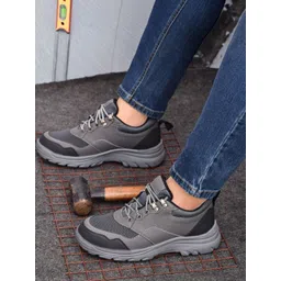 Ozarro Men Leather Steel Toe Safety Casual Shoes