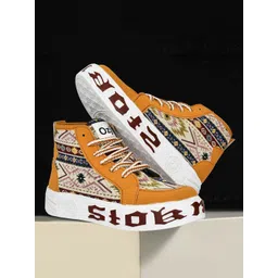 OZJI Men Woven Design High-Top Lace-Ups Sneakers