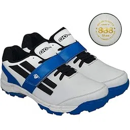 Pace White/Navy Cricket Shoes Size-4 with TR-888-W Cricket Leather Ball Alum Tanned White