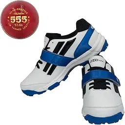 Pace White/Navy Cricket Shoes Size-6 with TR-555-R Cricket Leather Ball Alum Tanned Red