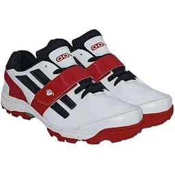 Pace White/Red Cricket Shoes Size-10 with TR-666-W Cricket Leather Ball Alum Tanned White