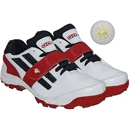 Pace White/Red cricket shoes Size-5 with TR-88-W Cricket Leather Ball Veg Tanned White