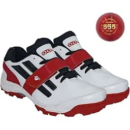 Pace White/Red Cricket Shoes Size-6 with TR-555-R Cricket Leather Ball Alum Tanned Red