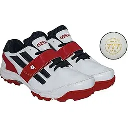 Pace White/Red cricket shoes Size-6 with TR-777-W Cricket Leather Ball Alum Tanned White