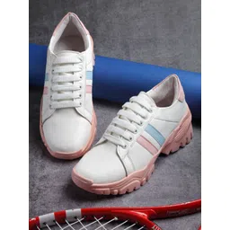 PANAHI Women Off White & Pink Colourblocked Lightweight Sneakers