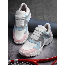 PANAHI Women Off White & Pink Colourblocked Sneakers