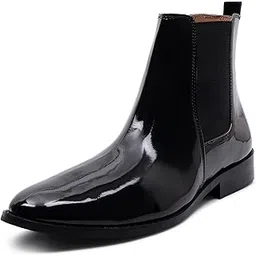 Patent Leather Black Chelsea Boots for Men | High Ankle Boots, Soft Cushioned Insole, Slip-Resistance, Arch Support & Shock Absorption
