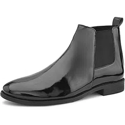Patent Leather Chelsea Boots for Men | Shiny Chain Boot