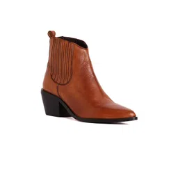 Peach Flores Women Amelia Mid Top Pointed Toe Block-Heel Chelsea Boots