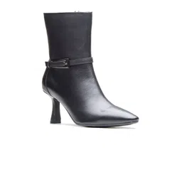 Peach Flores Women Leather Pointed Toe Regular Boots With Buckle