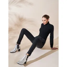 Peach Flores Women Mid Top Leather Block-Heel Chelsea Boots