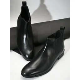 pelle albero Men Black Leather Casual Slip-on Boot