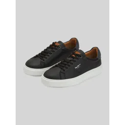 Pepe Jeans Men Black PU Lace-Ups Round Toe Sneakers