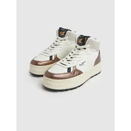Pepe Jeans Women Kore Basket Mid Top Perforations Leather Sneakers