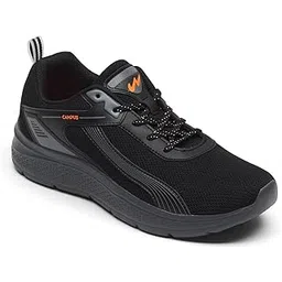 Port Men's Running Shoes | Breathable Mesh | Memory Foam Insole | Lightweight & Durable EVA Sole | Black & Dark Grey Sports Sneakers
