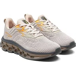 Powerplay-29 Men's Running Shoes | Fire-Pattern Design with HexaFlow TPU Sole | Fish-Scale Yarn Upper Shoe | Premium Athletic Sporty Sneakers(Beigmustrd)-UK 10