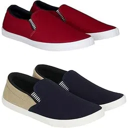 Premium Casual Shoes Slip On Sneakers for Men |Combo Pack of 2|59 Maroon Beige