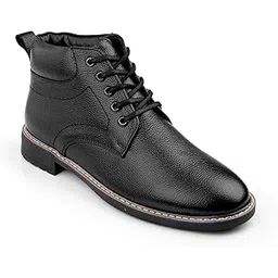 Premium Leather Ankle Boots, Black, Lace-up Design with Durable Rubber Sole