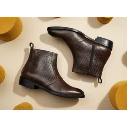 Premium Men Brown Ankle Boots | Leather Textured | Zip Stylish Boots | Boots For Men