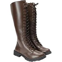 Premium Vegan Knee-High Lace-Up Boots for Women Cushioned Comfort|Faux Vegan Leather | Size 36-41 | Front Lace Closure | Water Resistant Flats | Perfect For Casual Wear