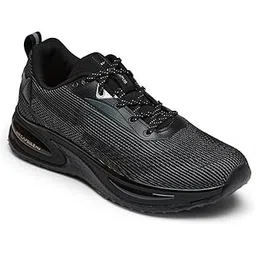 Prexton Men’s Running Shoes | Black Grey Sports Sneakers | Lightweight Air Capsule Sole | MemoryTech Comfort Cushion | Gym, Walking & Daily Use (BLK/D.GRY, UK Footwear Size System, Adult, Men, Numeric, Medium, 10)
