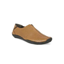 PRIVO by Inc.5 Men Tan Brown Perforated Leather Slip-On's