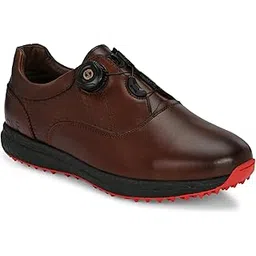 PRO ASE Golf Shoe | Light Weight | Waterproof | Black/Tan Brown/White Brown | Golf Shoe with Button Type LACE UP