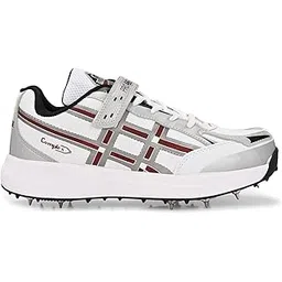 Pro ASE Lightweight Cricket Shoes - Durable & Comfortable | Ideal for Turf, Ground & Hard Surfaces | Allrounder Design with Metal Spikes, Velcro & Superior Grip | White, Blue, Green, Red