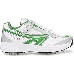 Pro ASE Lightweight Cricket Shoes - Durable & Comfortable | Ideal for Turf, Ground & Hard Surfaces | Allrounder Design with Metal Spikes, Velcro & Superior Grip | White, Blue, Green, Red