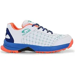 Pro ASE Lightweight Cricket Shoes - Durable & Comfortable | Ideal for Turf, Ground & Hard Surfaces | Allrounder Design with Studs & Superior Grip | White, Blue, Grey, Orange
