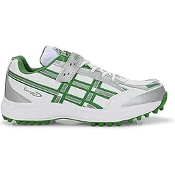 Pro ASE Lightweight Cricket Shoes - Durable & Comfortable | Ideal for Turf, Ground & Hard Surfaces | Allrounder Design with Studs, Velcro & Superior Grip | White, Blue, Green, Red