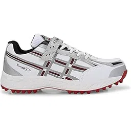 Pro ASE Lightweight Cricket Shoes - Durable & Comfortable | Ideal for Turf, Ground & Hard Surfaces | Allrounder Design with Studs, Velcro & Superior Grip | White, Blue, Green, Red