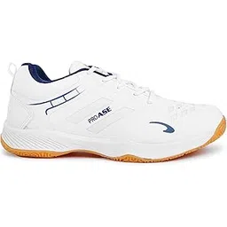 Pro ASE Non-Marking Badminton Shoes - Lightweight & Durable, Perfect for Squash, Table Tennis, Pickleball & Indoor Sports | X-Cushion, Active Grip Sole, Toe Assist | Men, Women, Unisex | Blue,Black,White