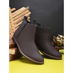 Provogue Men Brown Textured Mid-Top Chelsea Boots