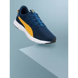Puma Men Navy Blue & Mustard Yellow Woven Upper Ealing Running Shoes