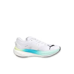 Puma Men's White & Speed Blue Deviate NITRO 3 WIDE Running Shoes