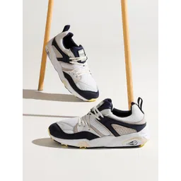 Puma Unisex White & Navy Blue Textured Blaze Of Glory Premium Regular Sneakers
